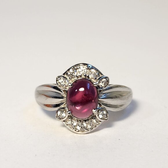 NIB VTG 925 Natural Burmese Star Ruby & White Zircon pave style Ring Size 11 - Picture 13 of 15